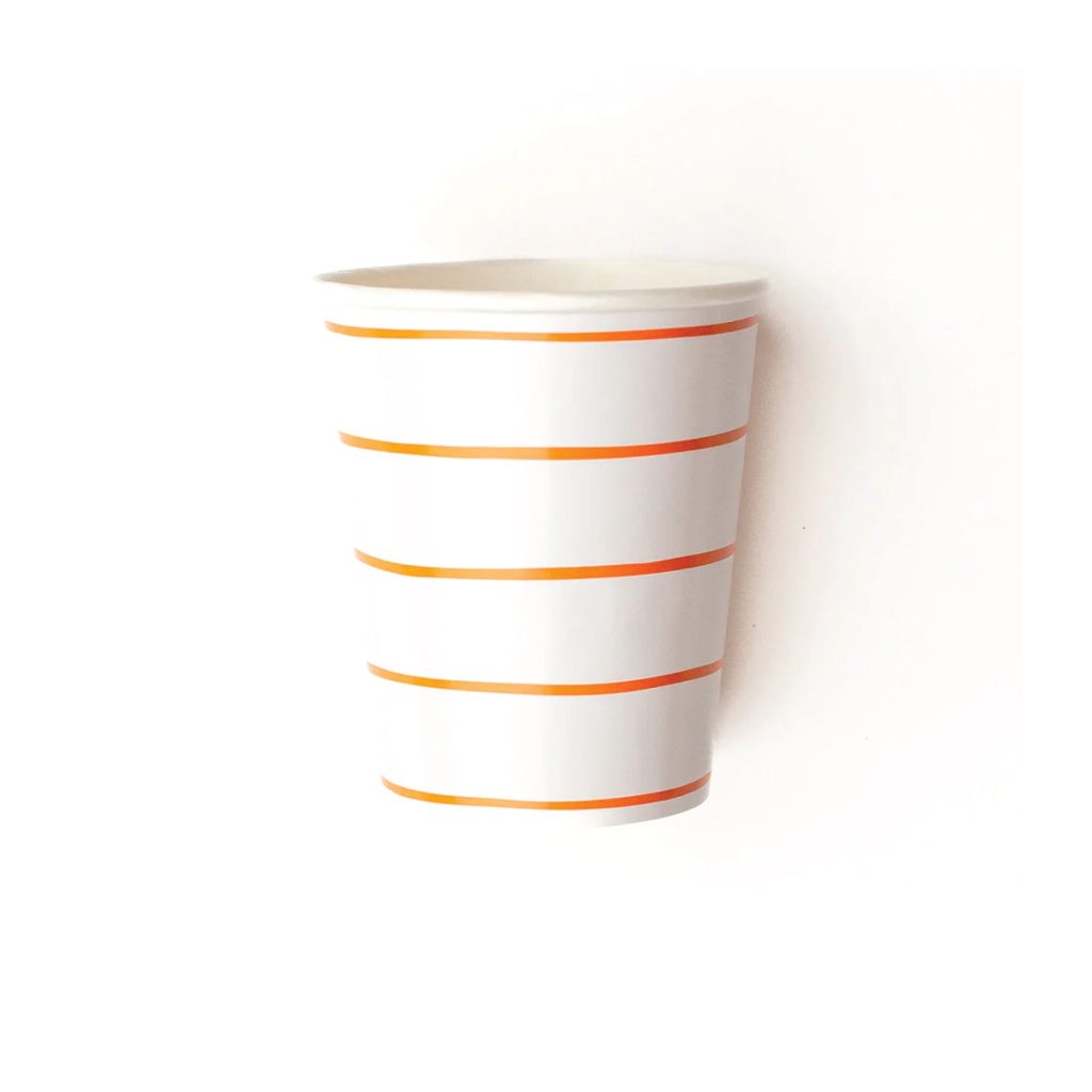 Frenchie Orange Striped Cups 8ct