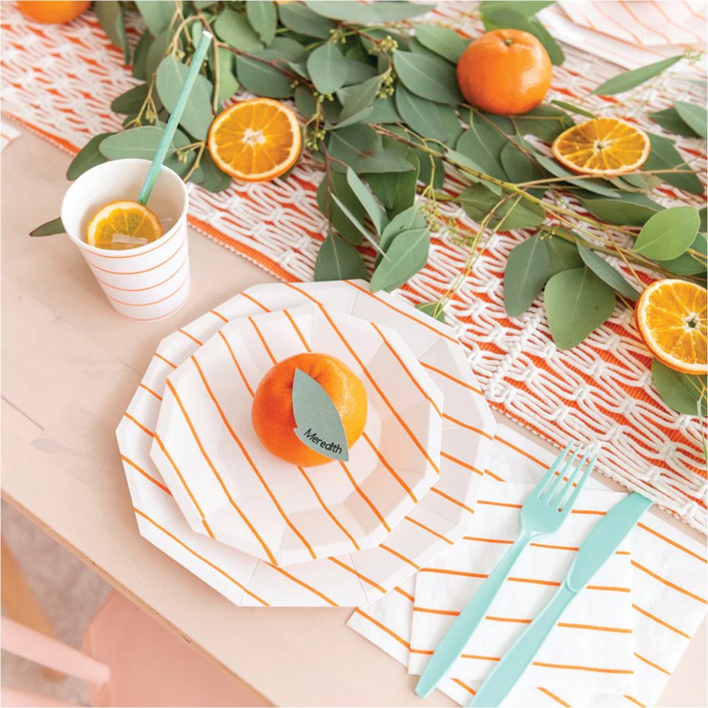 Frenchie Orange Striped Dessert Plates 8ct