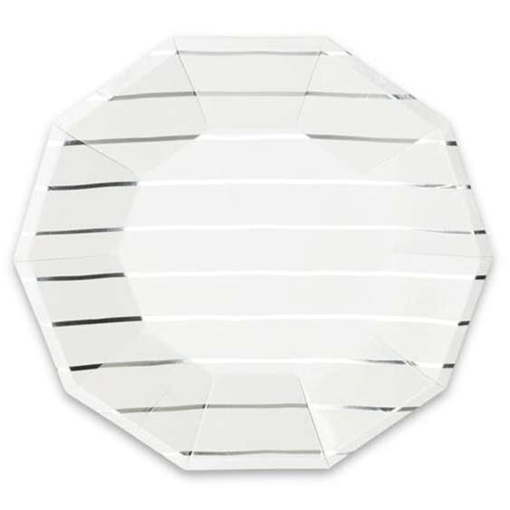 Frenchie Metallic Silver Striped Lunch Plates 8ct