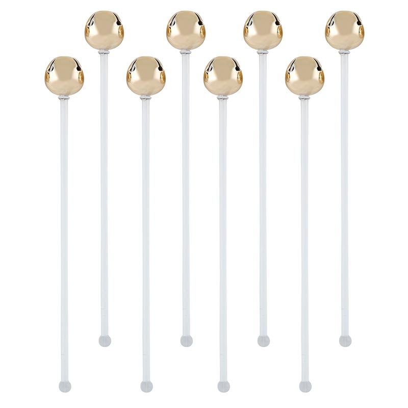 Gold Jingle Bell Drink Stirrers 8ct