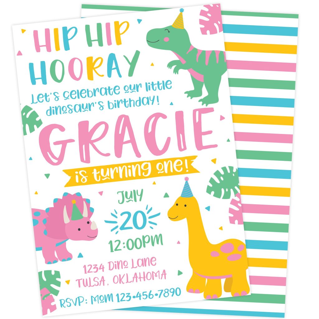 Girl Dinosaur Birthday Party Invitation