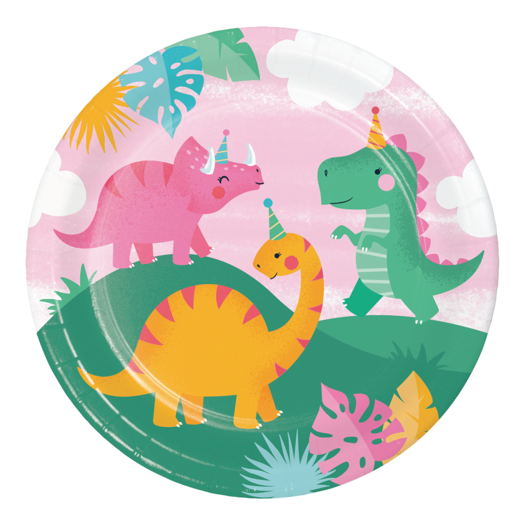 Girl Dinosaur Party Lunch Plates 8ct