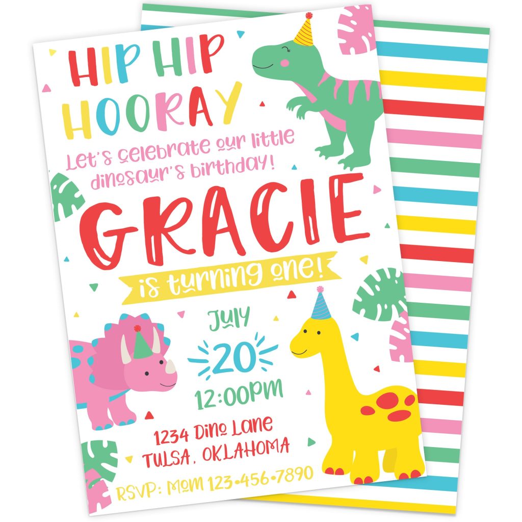 Pink Girl Dinosaur Birthday Party Invitation