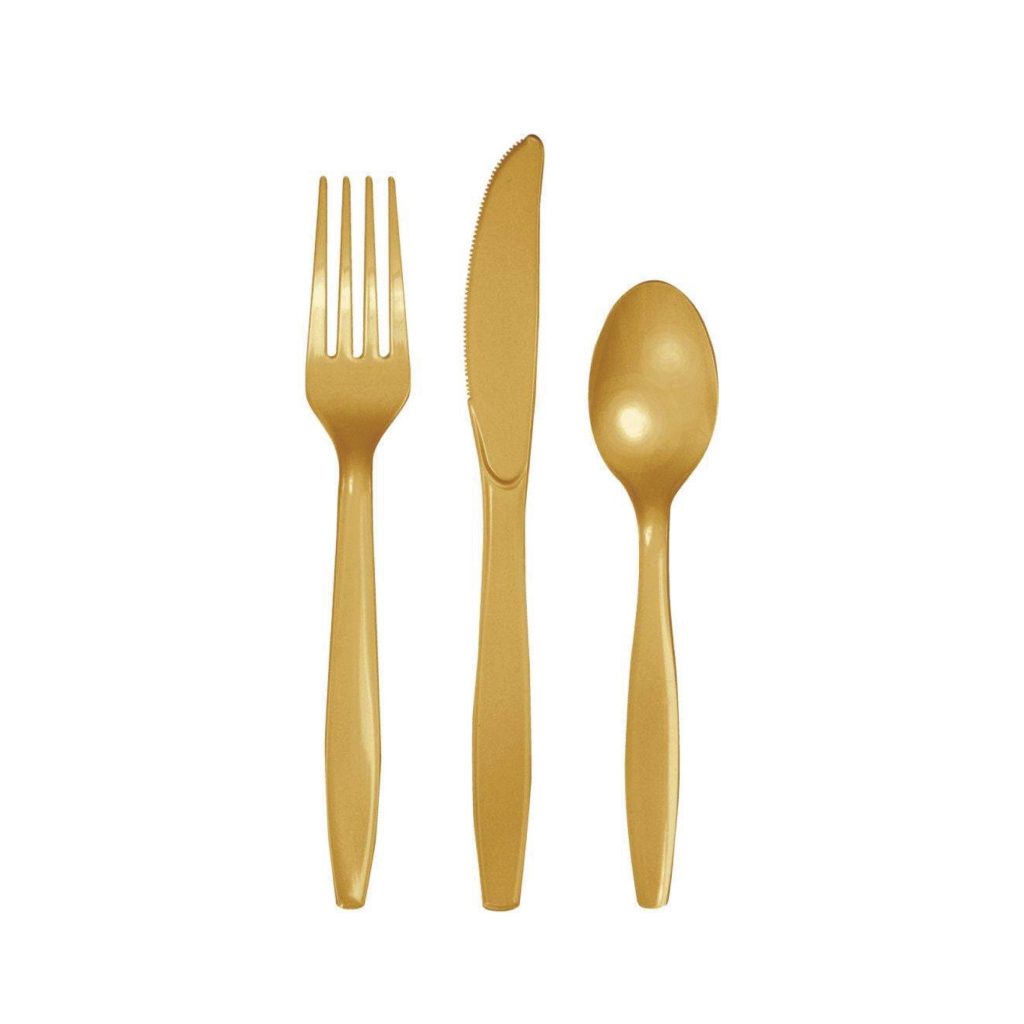 Gold Plastic Cutlery Set For 8