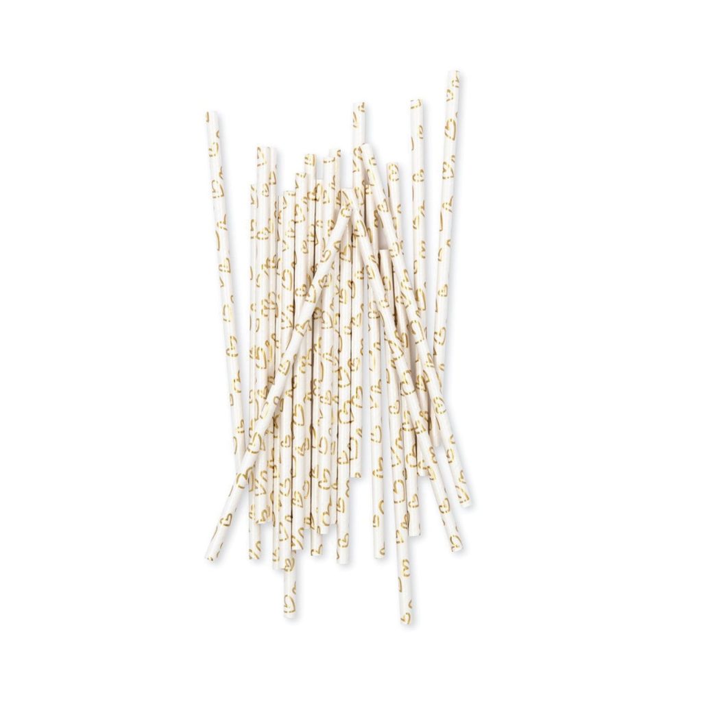 Gold Foil Heart Paper Straws 25ct