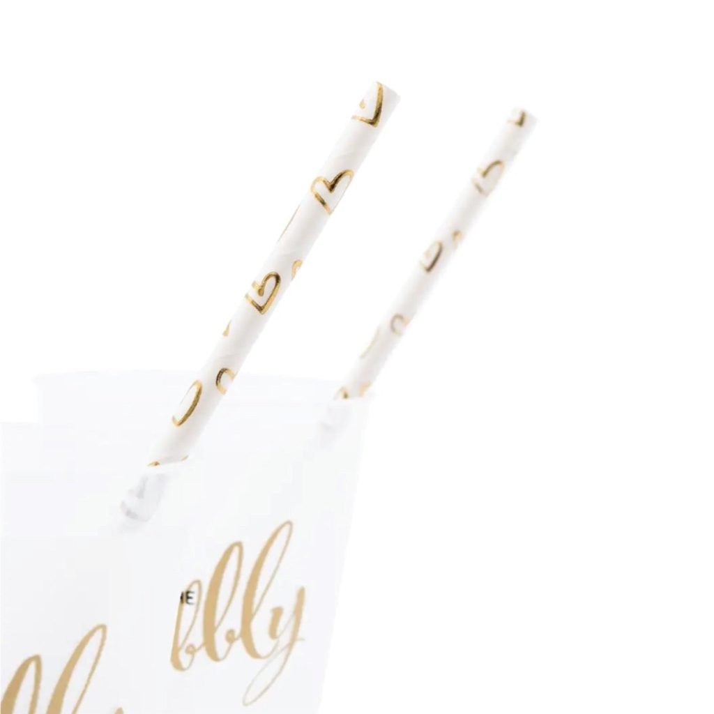 Gold Foil Heart Paper Straws 25ct