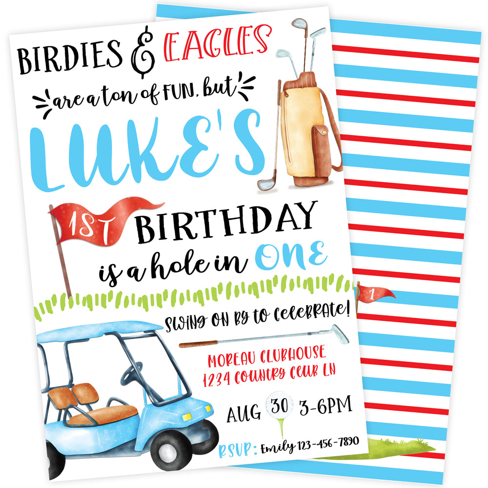 Birdie & Eagles Golf Birthday Party Invitation