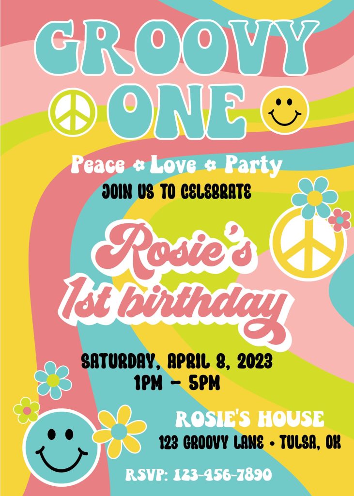 Groovy One First Birthday Invitation