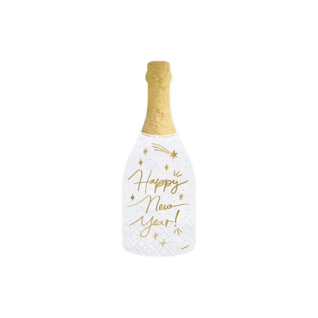 Happy New Year Champagne Bottle Dessert Napkins 20ct