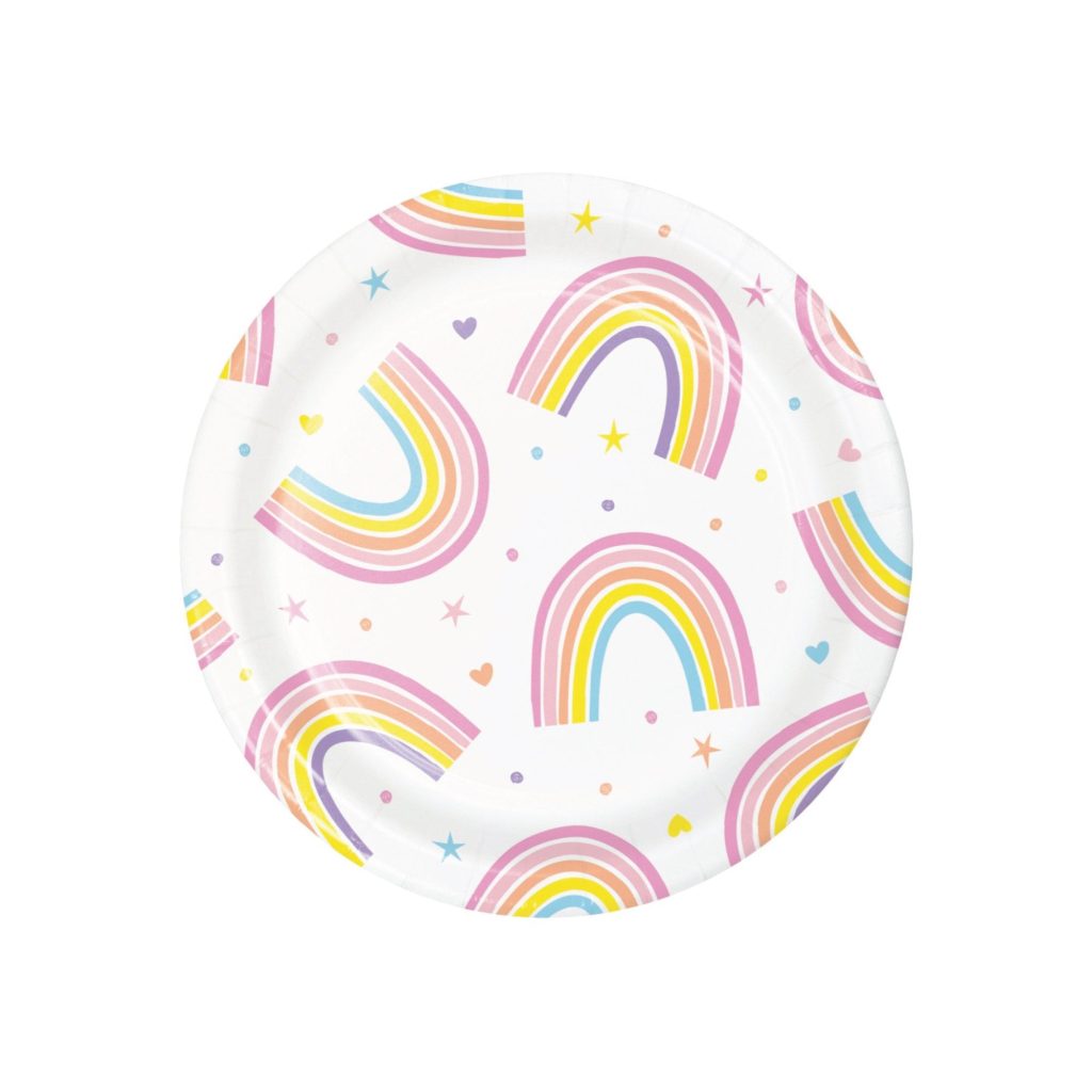 Happy Rainbow Dessert Plates 7″