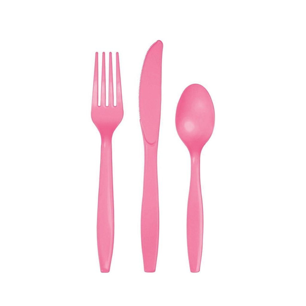 Candy Pink Premium Plastic Cutlery Set For 8