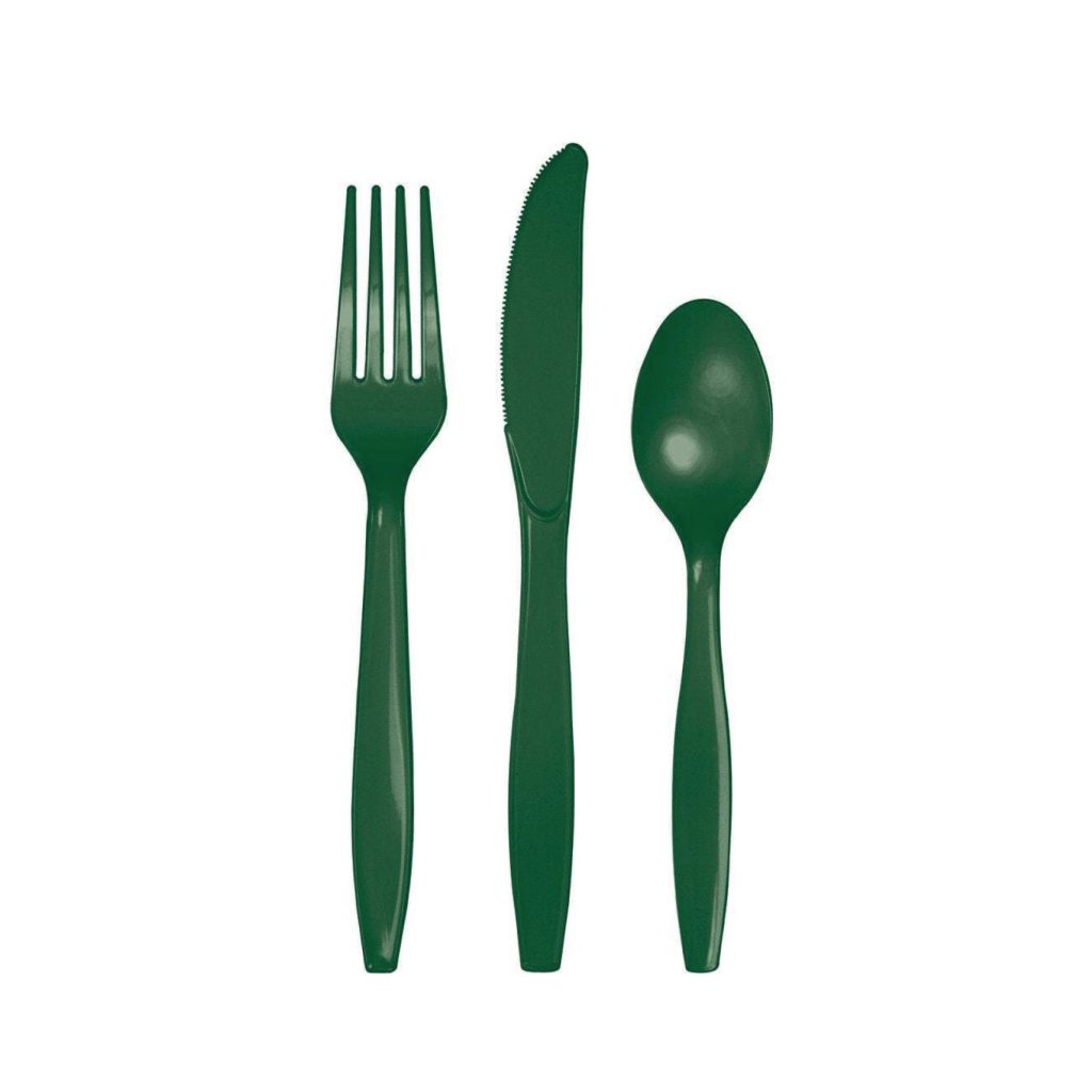 Hunter Green Premium Plastic Cutlery Set For 8