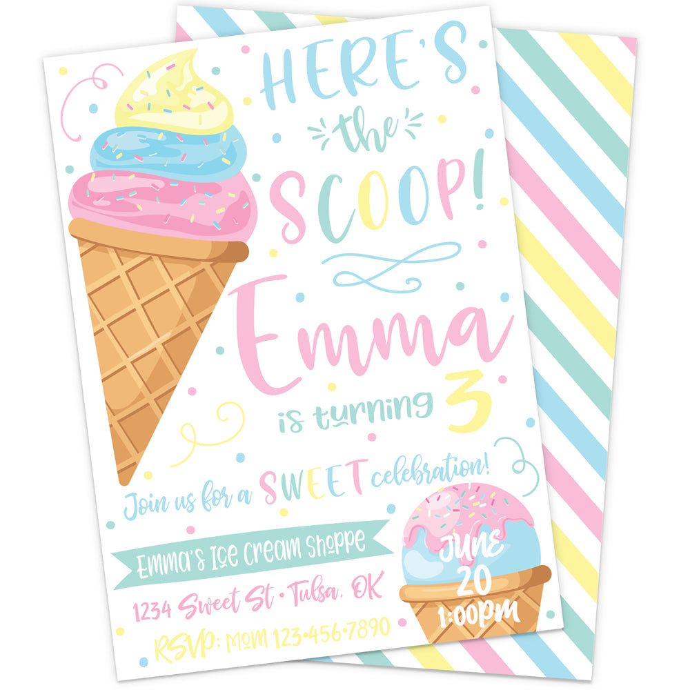 Here’s The Scoop Ice Cream Birthday Party Invitation