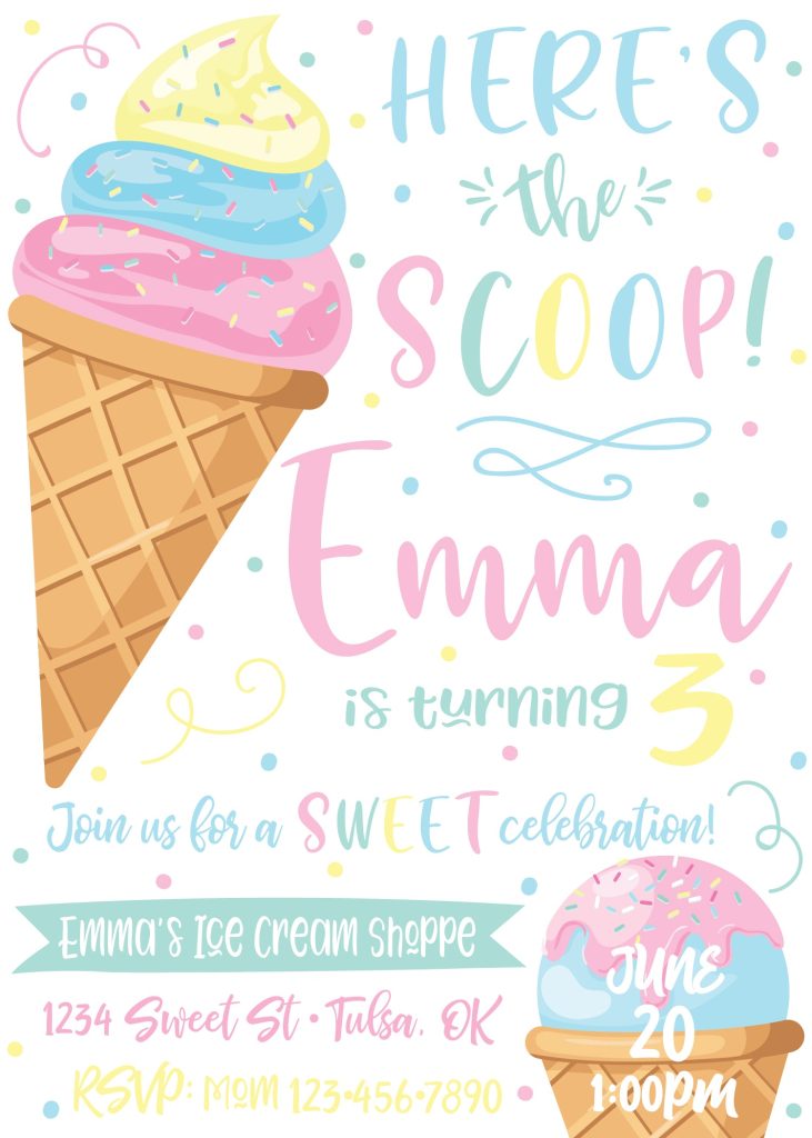 Here’s The Scoop Ice Cream Birthday Party Invitation