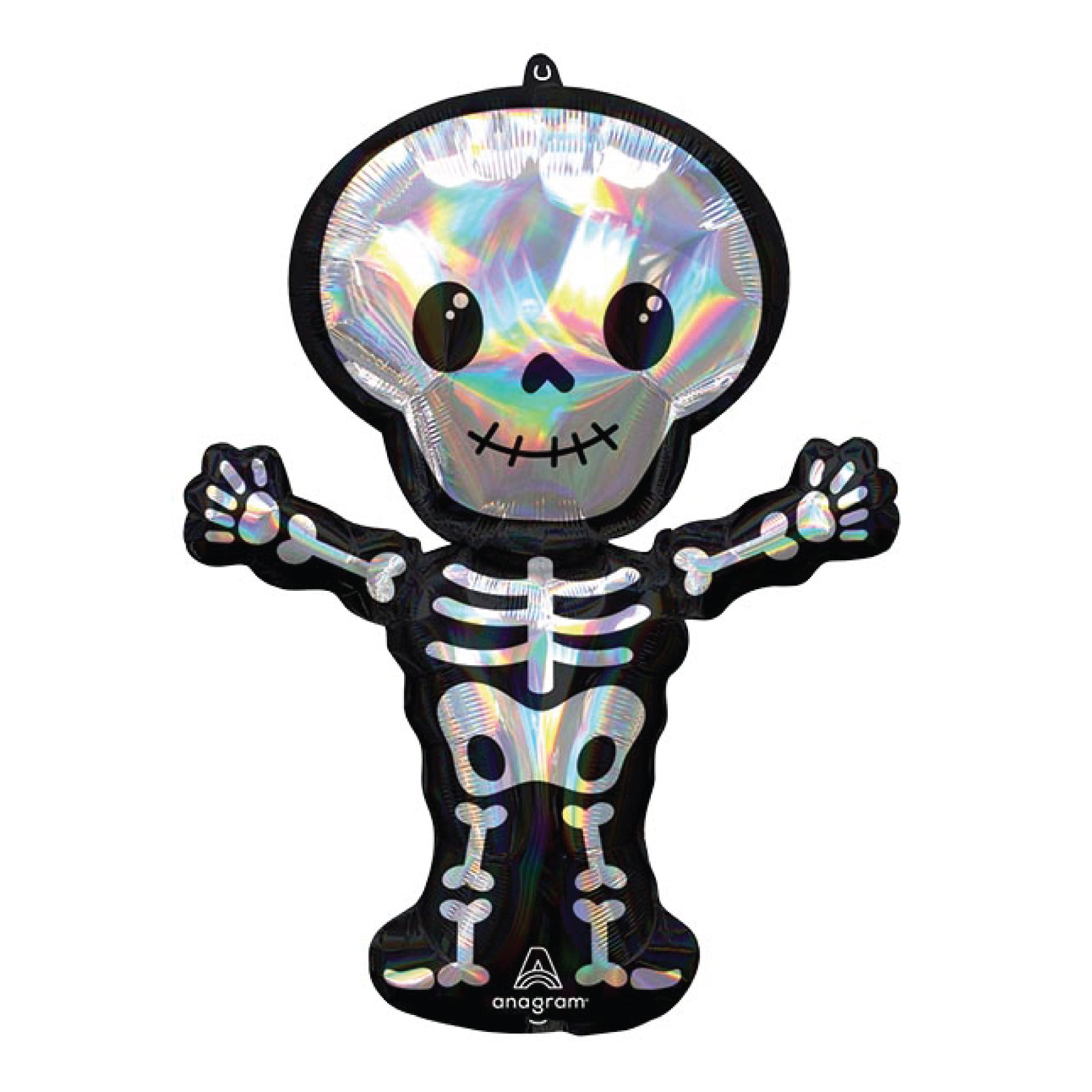 Iridescent Smiley Skeleton Halloween Foil Balloon 34in