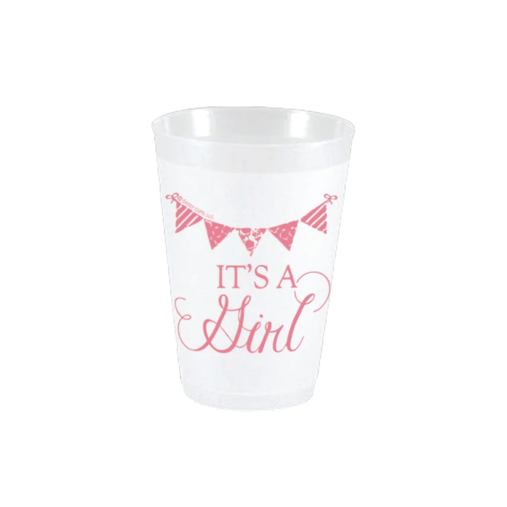 It’s A Girl Pennant Frosted Plastic Cups 10ct