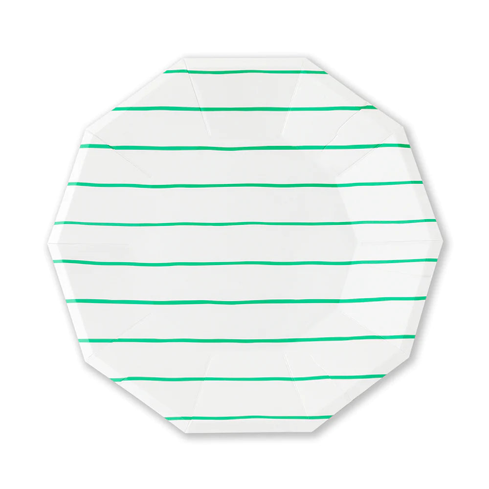 Frenchie Green Striped Lunch Plates 8ct