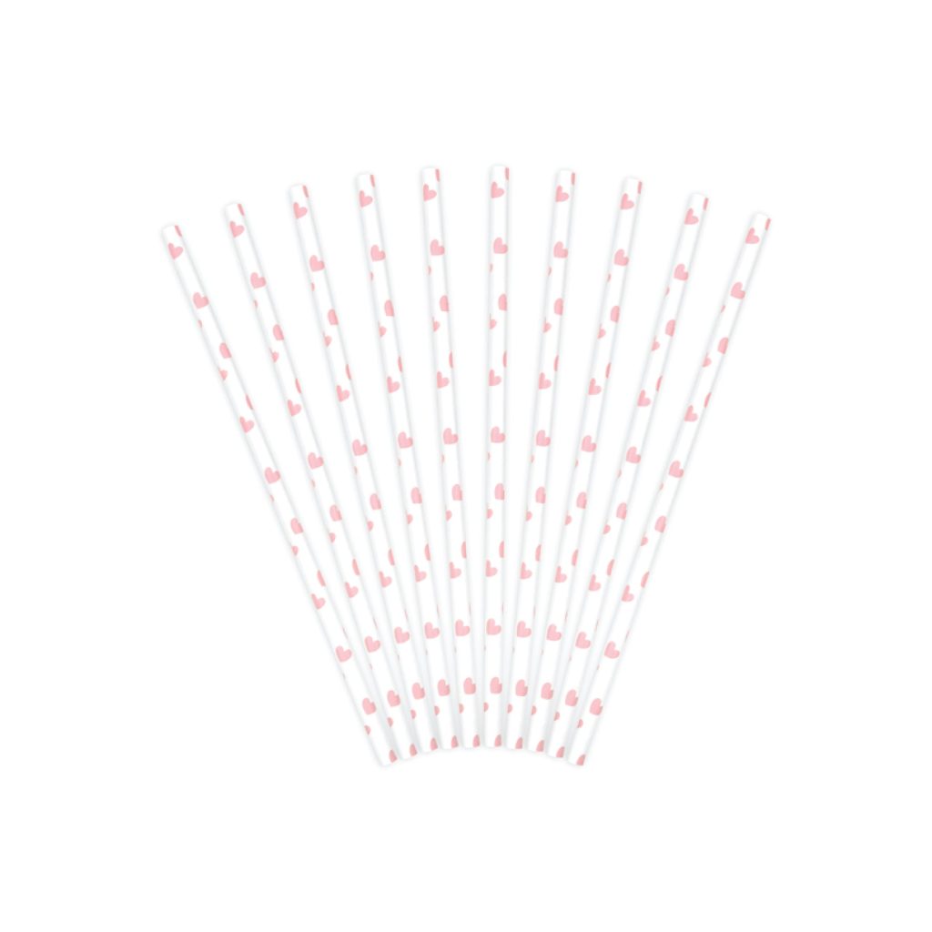 Light Pink Heart Paper Straws 10ct