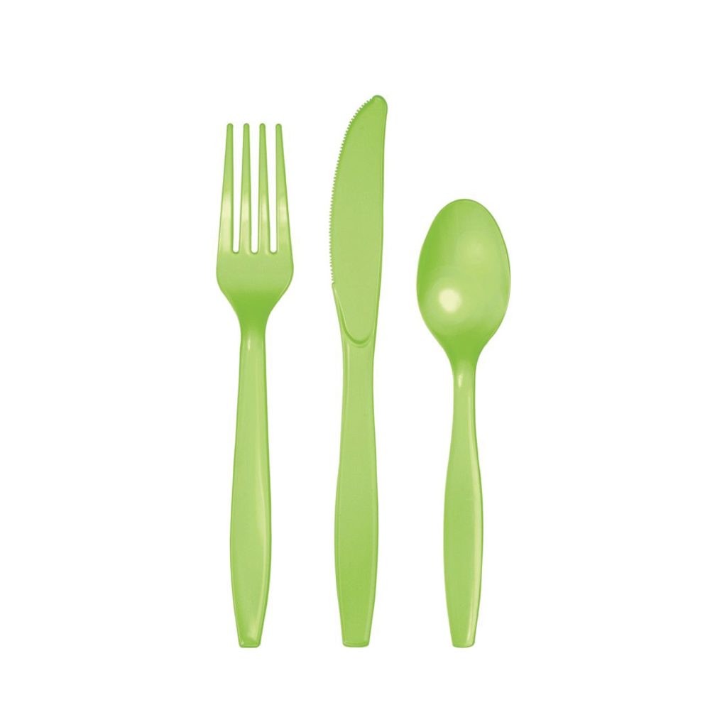 Lime Green Plastic Cutlery Set For 8