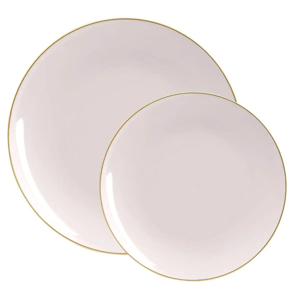 Linen Gray With Gold Rim Plastic Dinner Plates 10ct