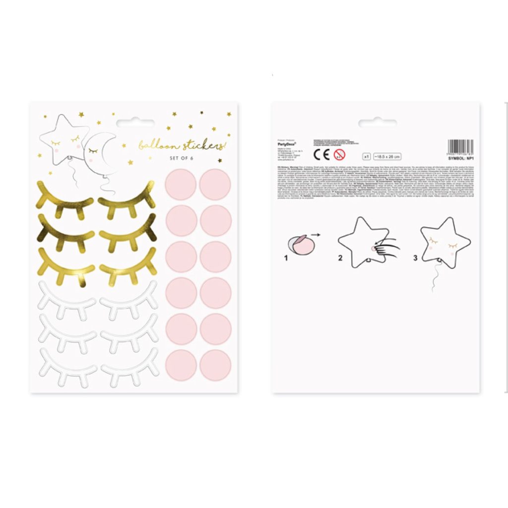 Little Star Eyelashes & Cheeks Balloon Stickers, 2 Sheets, 48pc