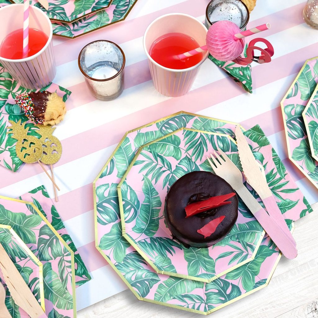 Pink Palm Leaf Lunch Plates 10ct