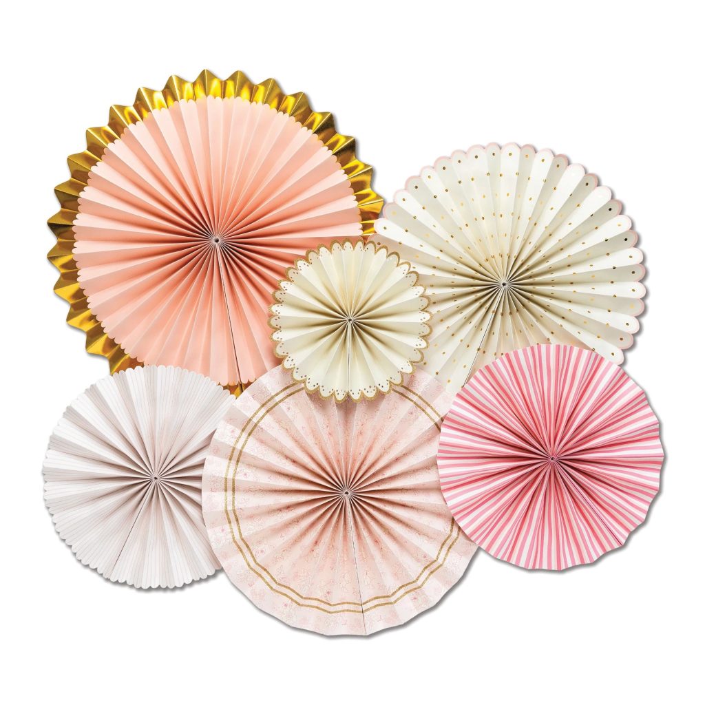 Gold & Pink Princess Paper Fan Decorations 6ct