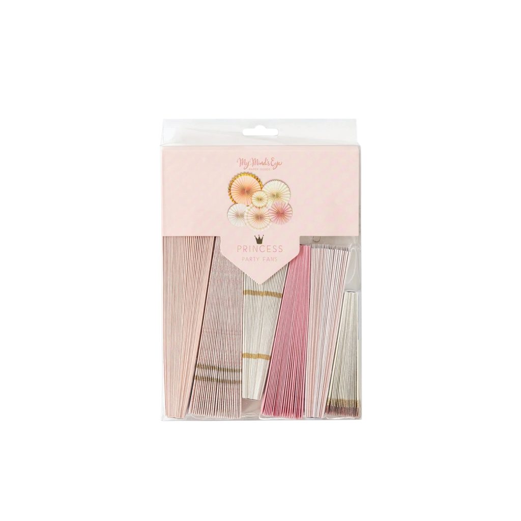 Gold & Pink Princess Paper Fan Decorations 6ct