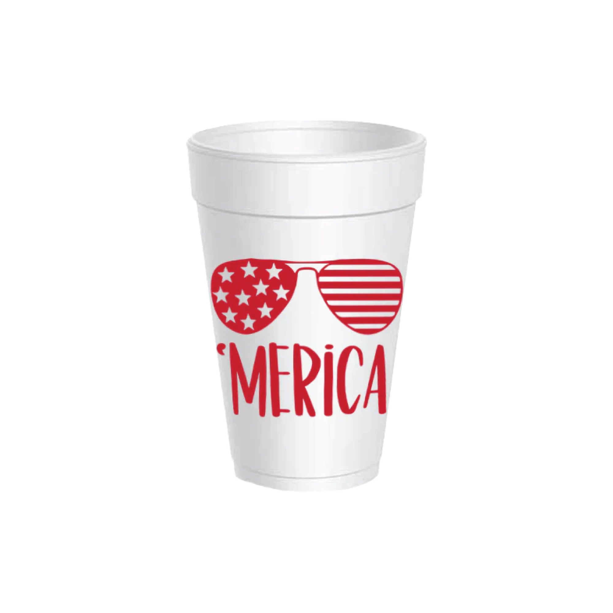 Merica Patriotic Sunglasses Styrofoam Cups With Lids 10ct