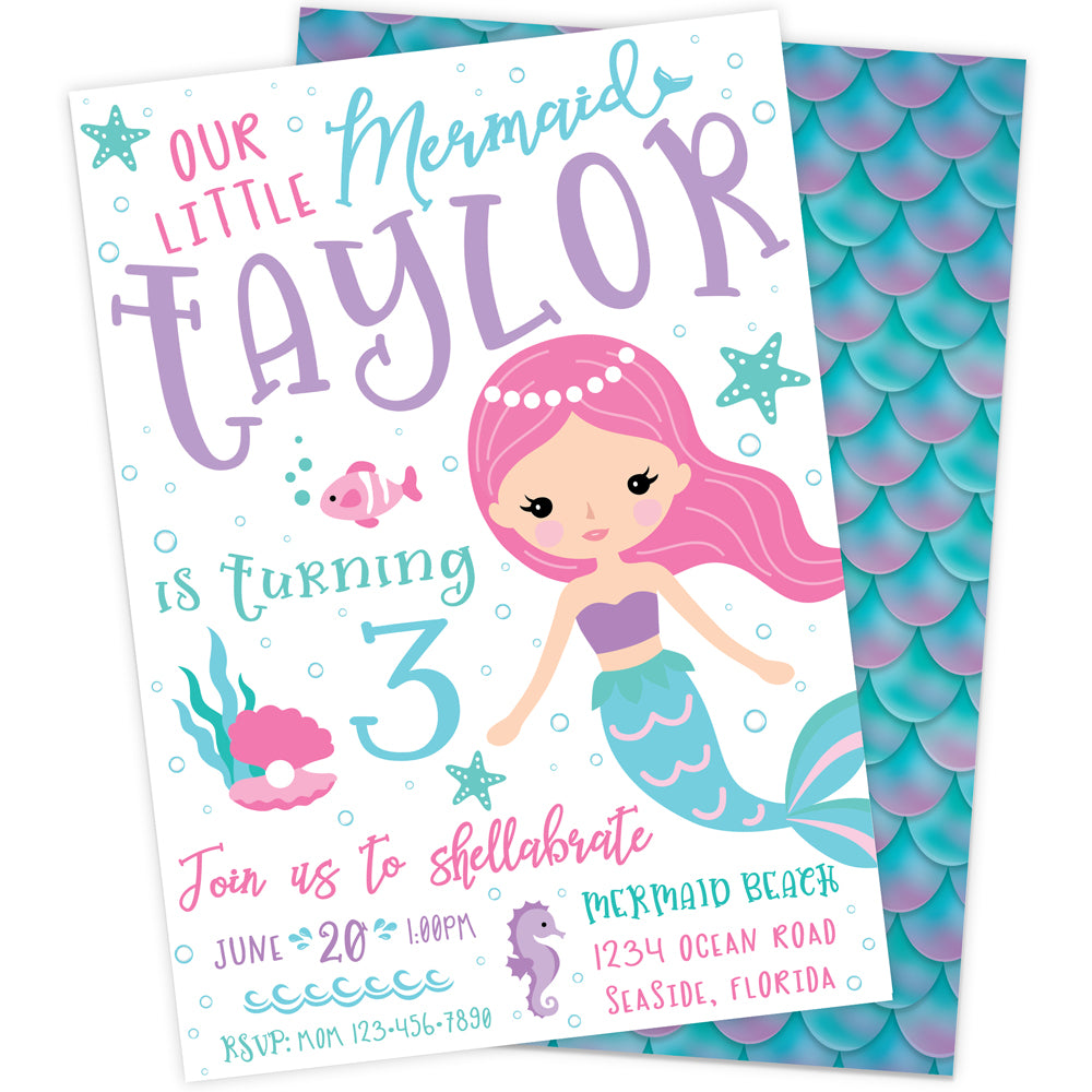 Friendly Mermaid Birthday Party Invitation