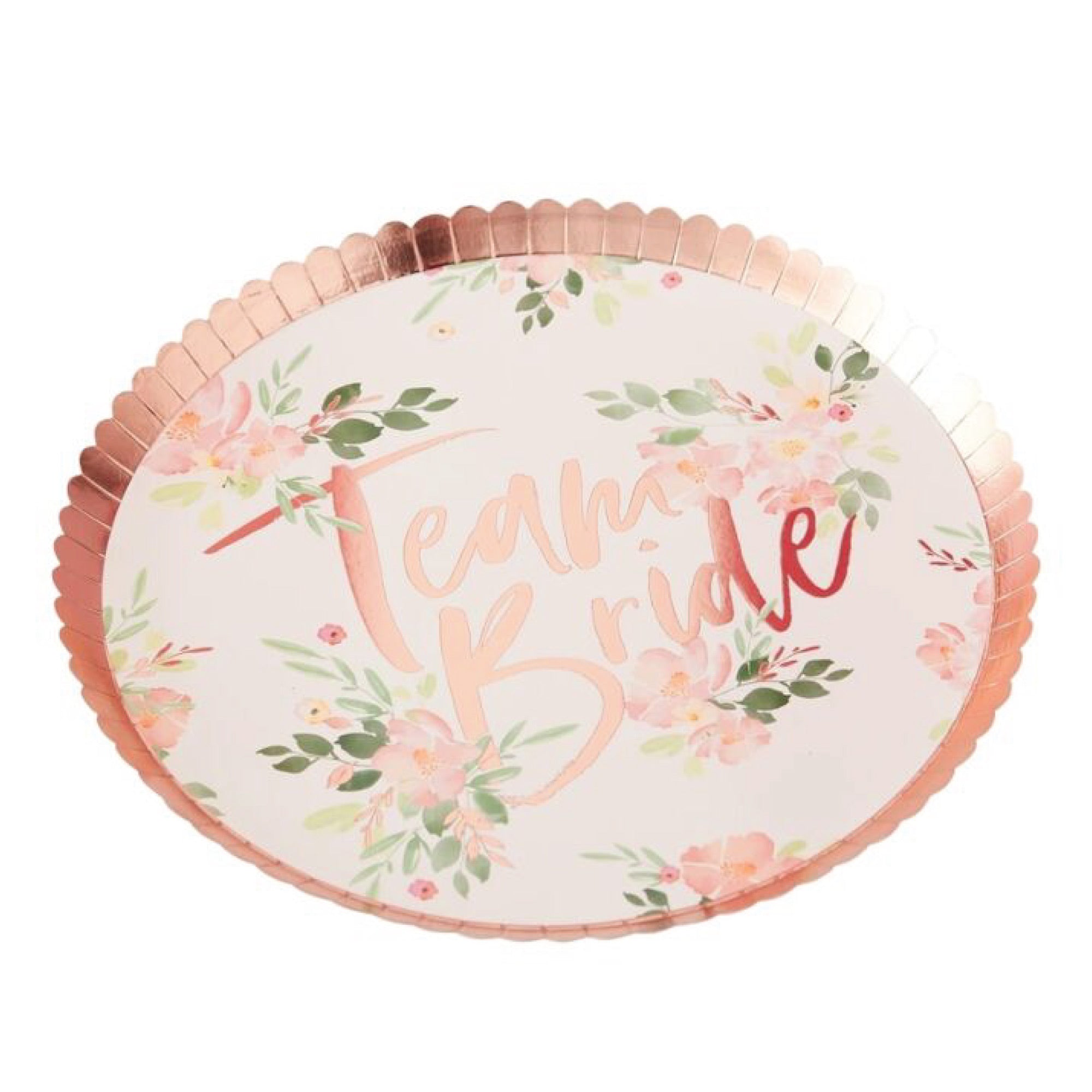 Floral & Rose Gold Team Bride Lunch Plates 8ct