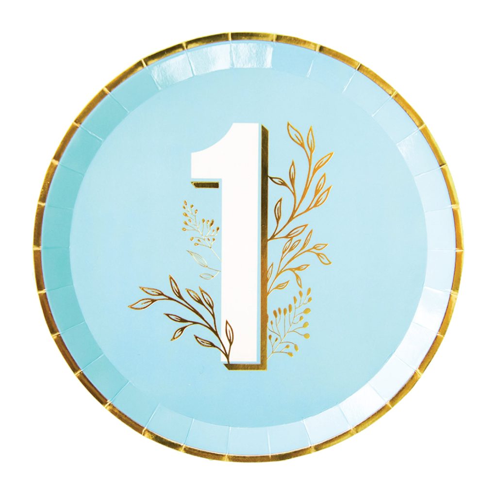 Blue & Gold 1st Birthday Lunch Plates 8ct