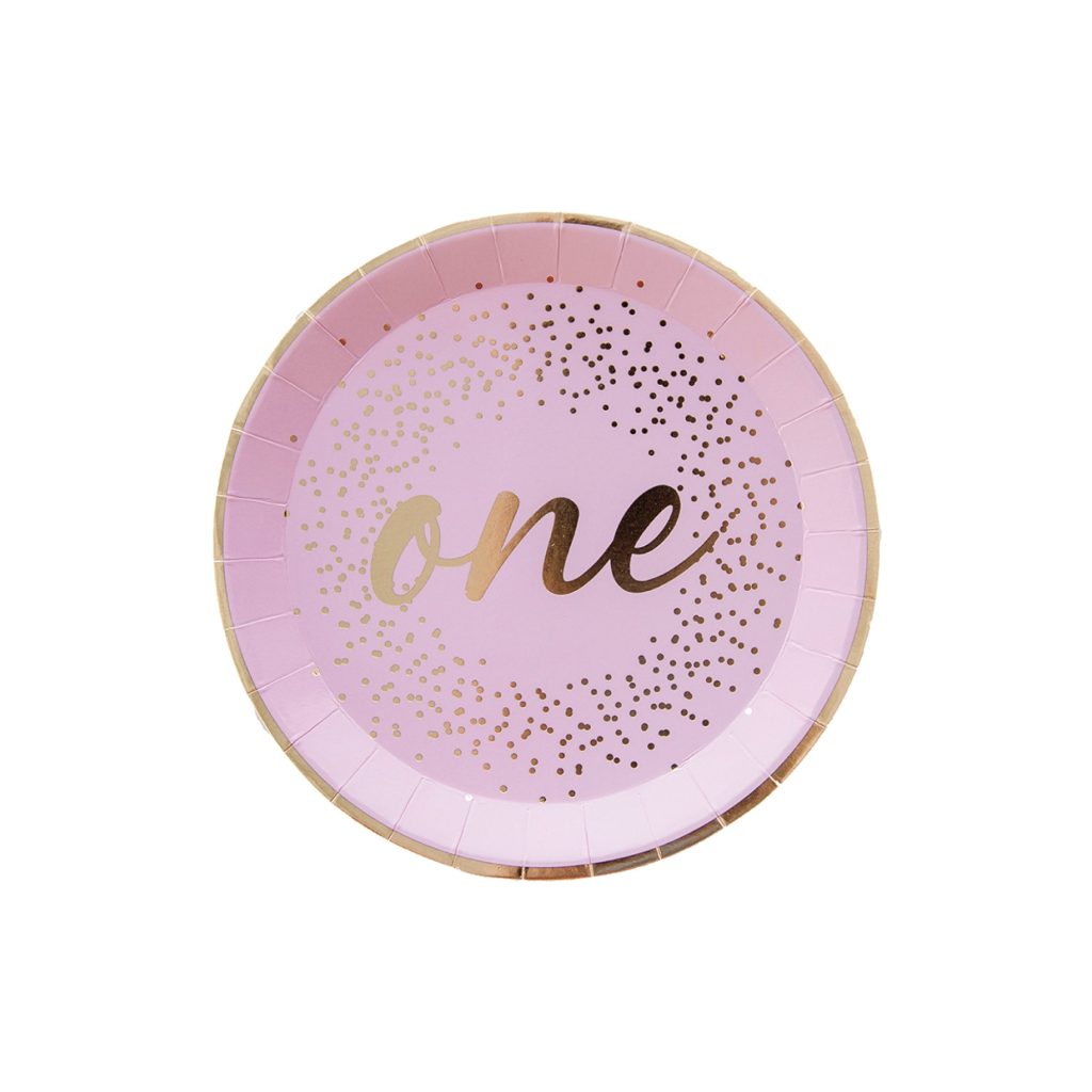 Pink & Gold 1st Birthday Dessert Plates 8ct