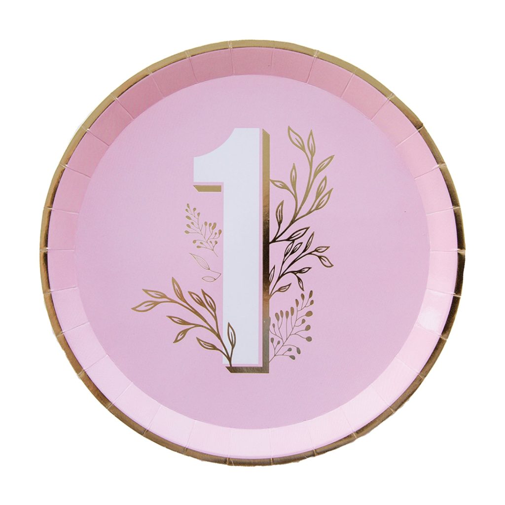 Pink & Gold 1st Birthday Lunch Plates 8ct