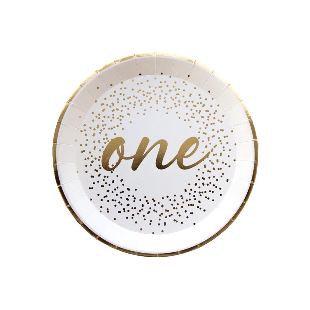 White & Gold 1st Birthday Dessert Plates 8ct