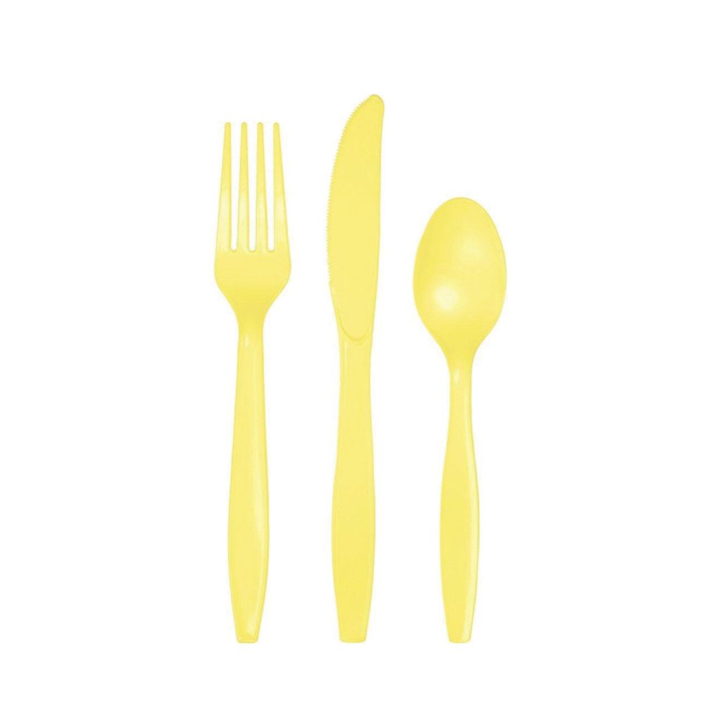 Mimosa Yellow Plastic Cutlery Service For 8