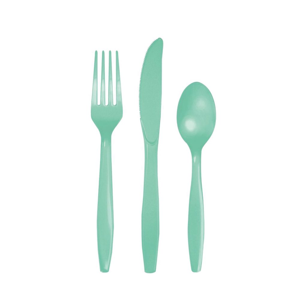 Mint Green Plastic Cutlery Set Set For 8