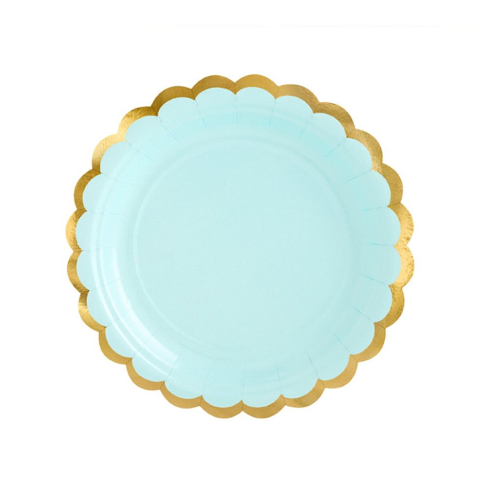 Mint Green & Gold Scalloped Dessert Plates 6ct