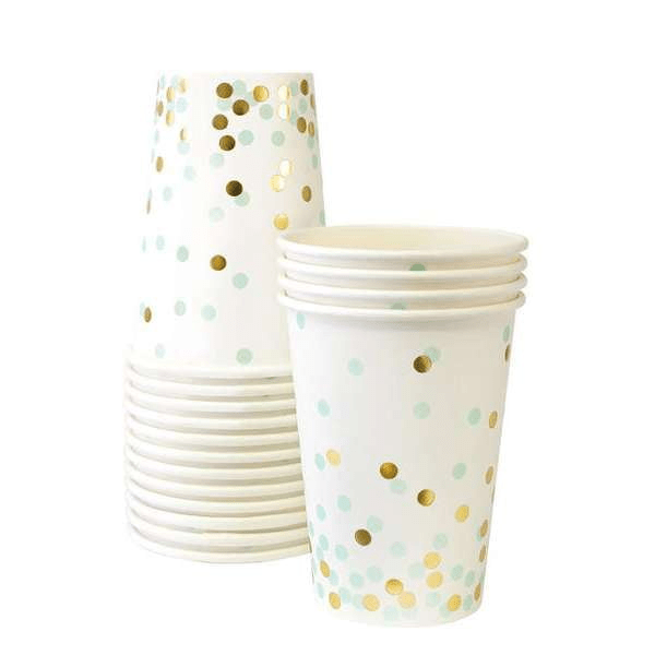 Mint Green & Gold Confetti Paper Cups 12ct