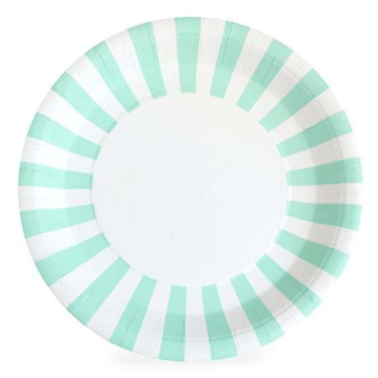 Mint Green & White Striped Lunch Plates 12ct