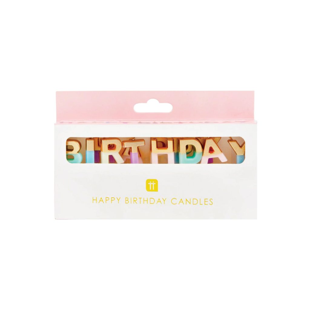 Multicolor Pastel & Gold Happy Birthday Candle Set