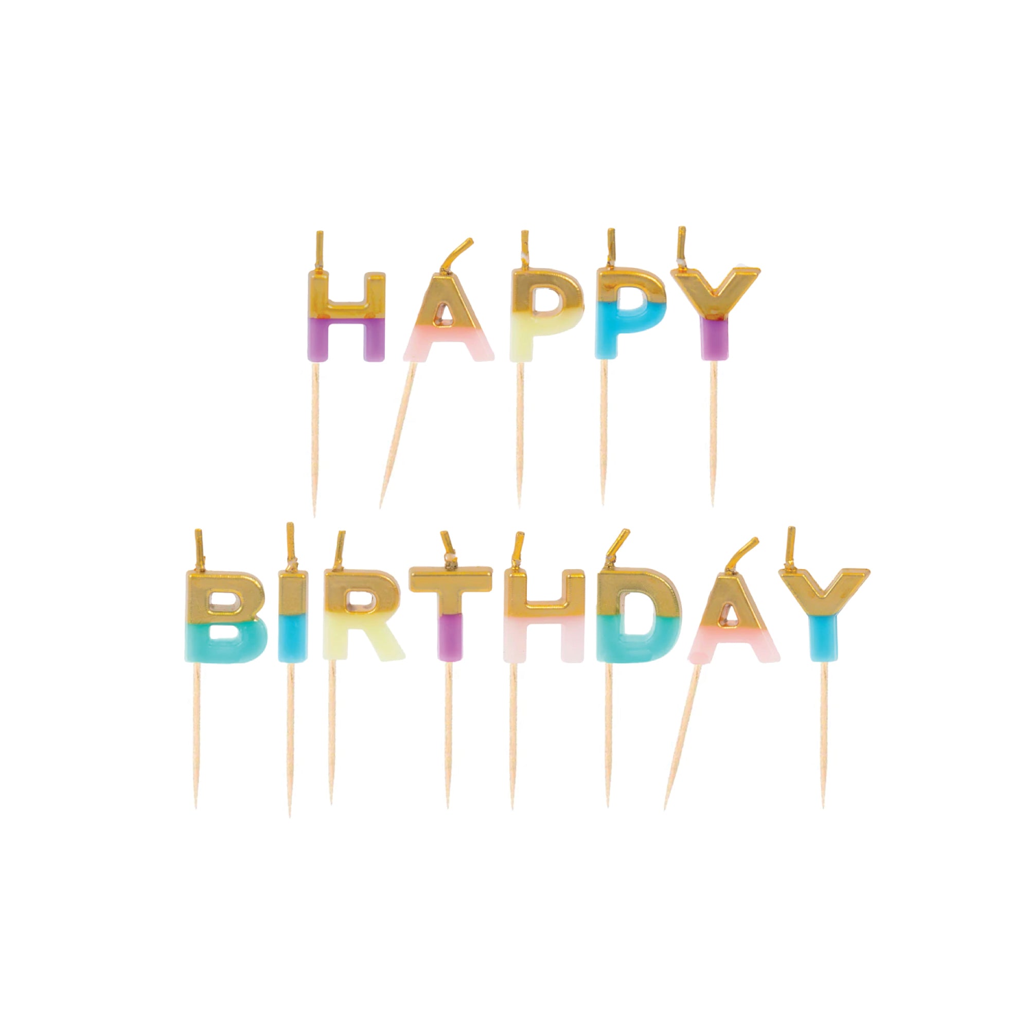 Multicolor Pastel & Gold Happy Birthday Candle Set