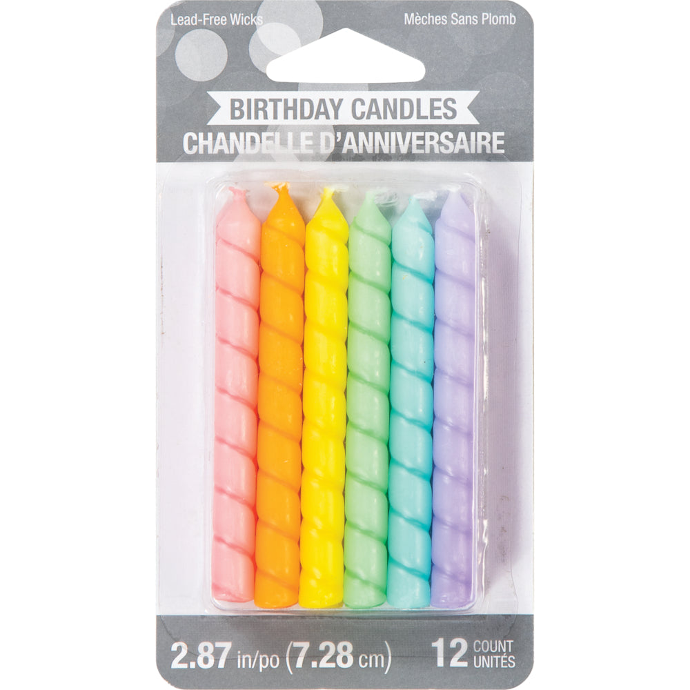 Multicolor Pastel Spiral Birthday Candles 12ct