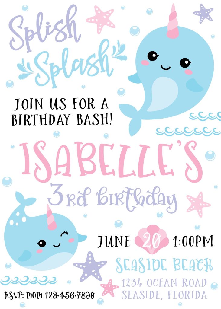 Narwhal Birthday Invitation