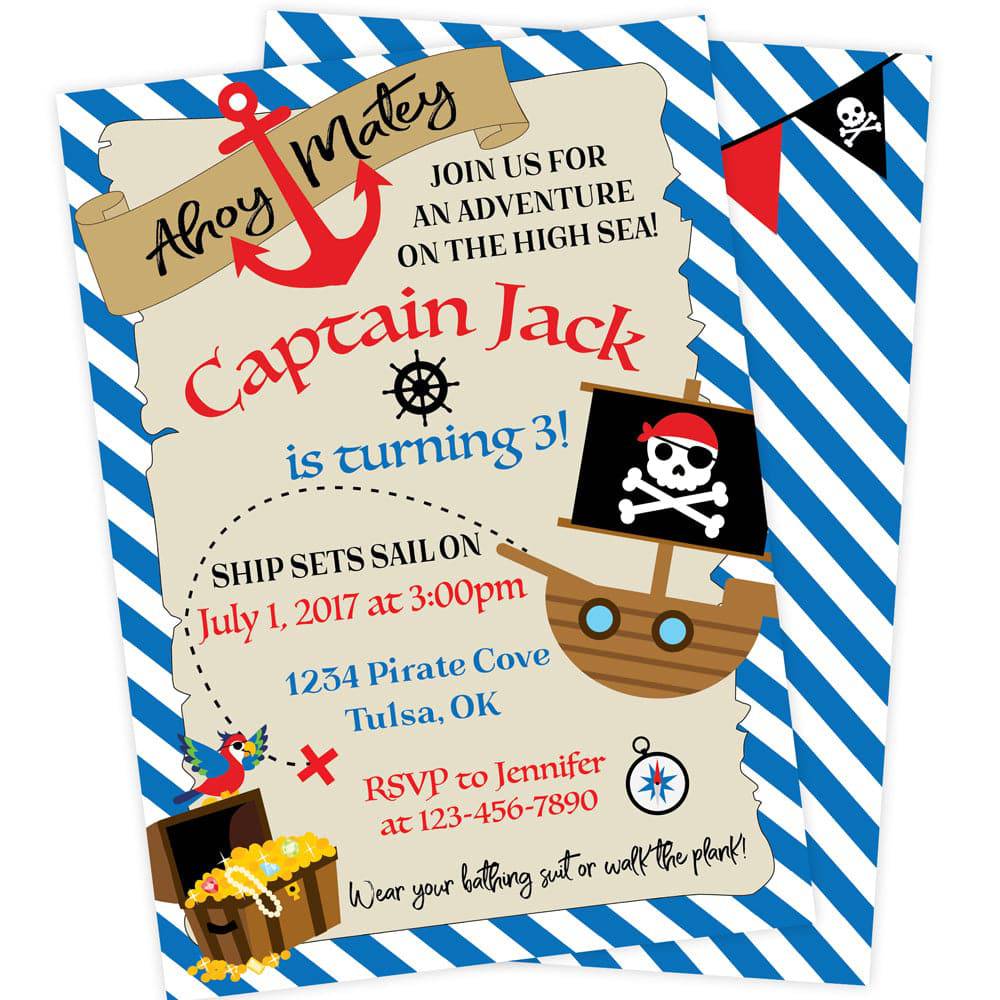 Blue Pirate Birthday Party Invitation