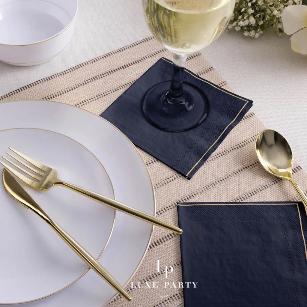 Navy & Gold Stripe Dessert Napkins 20ct