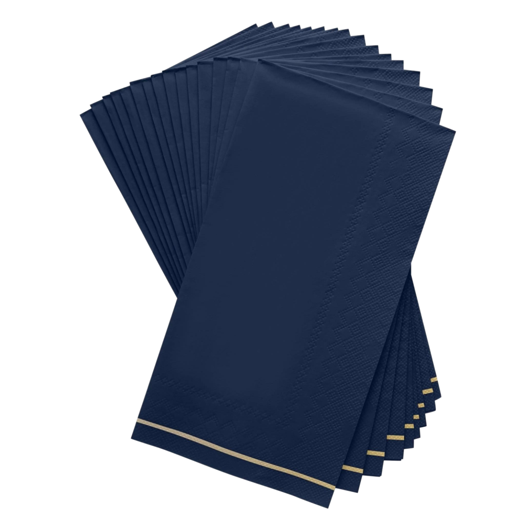 Navy & Gold Stripe Paper Guest Towels 16ct