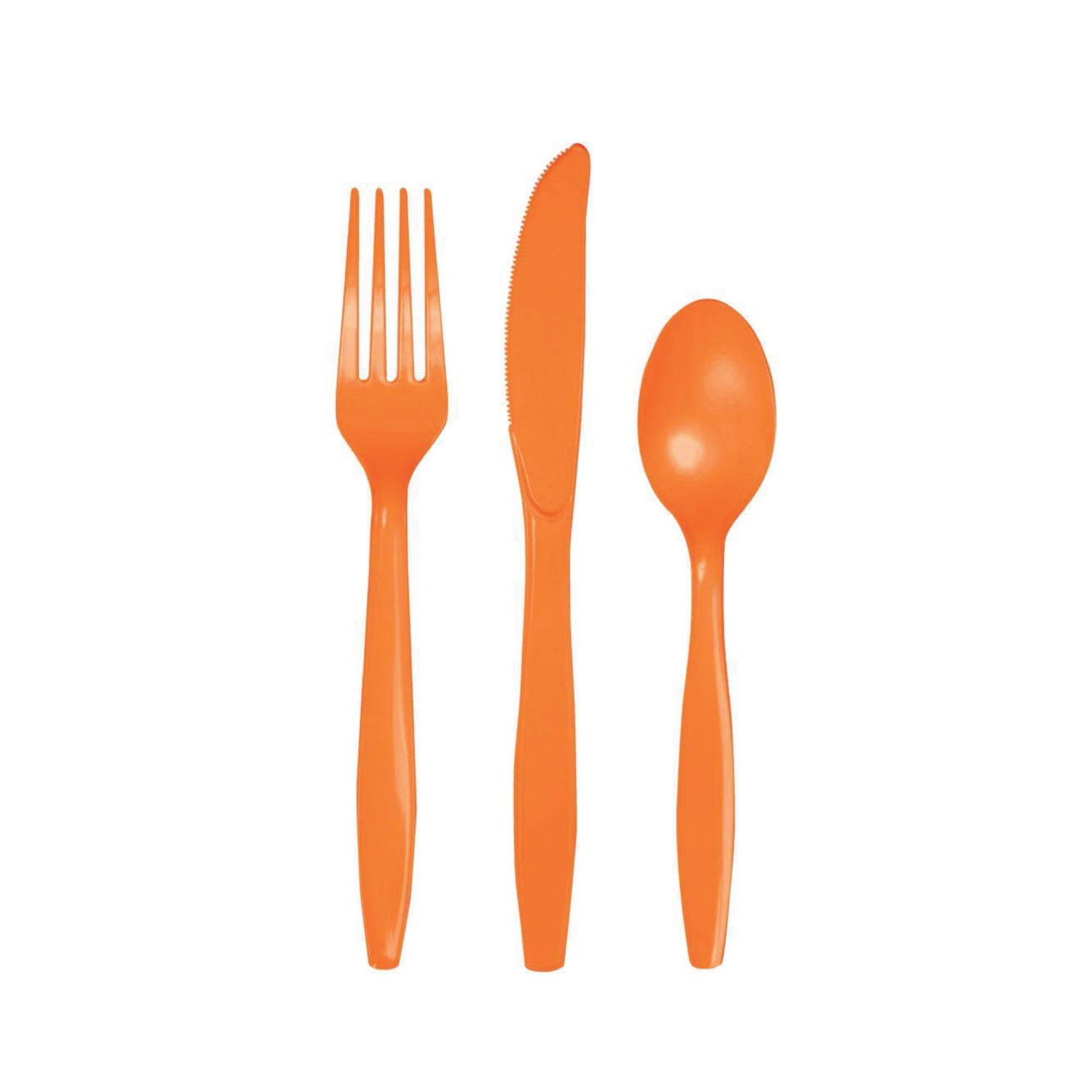 Orange Premium Plastic Cutlery Set For 8