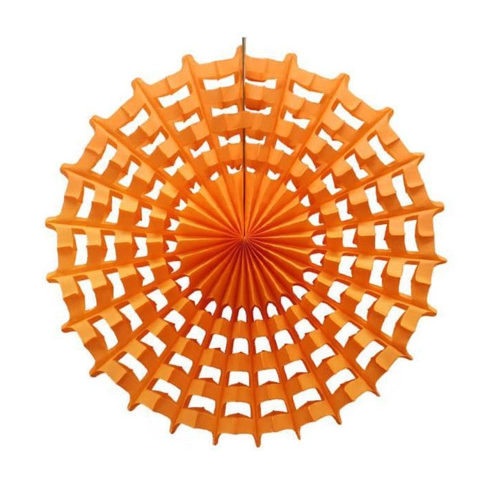 Orange Spiderweb Paper Fan 27″