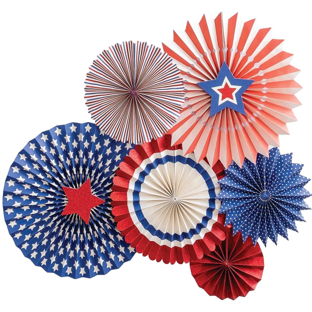 Patriotic Stars & Stripes Party Fans 6ct